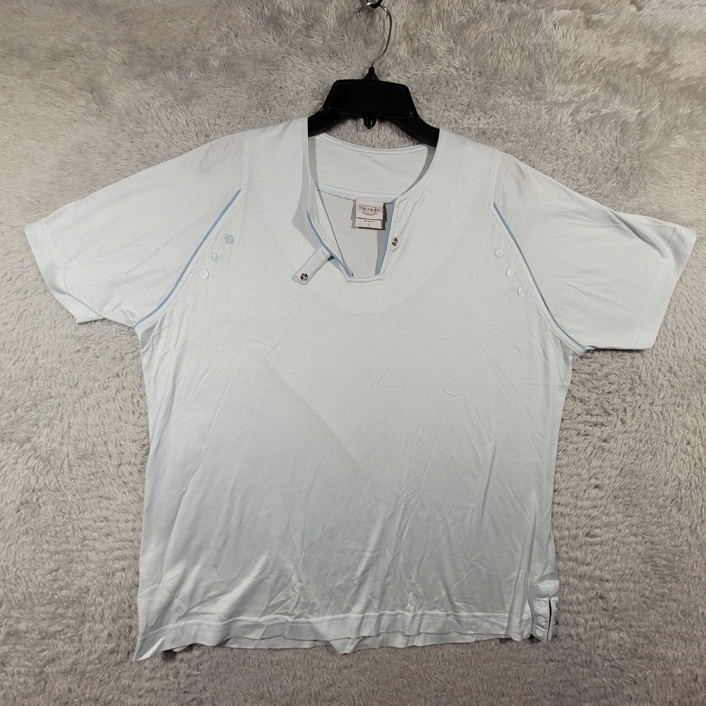Fairway Outfitters‎ Womens L Light Blue Short Sleeve Henley Shirt Casual Top
